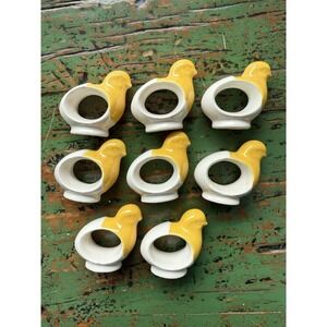 Vintage Ceramic Duck Shaped Napkin Ring Holders Easter White And Yellow